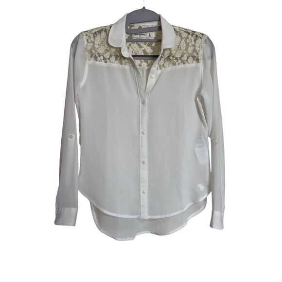 abercrombie kids Other - Abercrombie Kids Top Girl Size Medium Ivory Floral Lace Button-Down Shirt Blouse